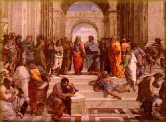 Raphael's "The School of Athens".  Note Leonardo da Vinci as Plato.